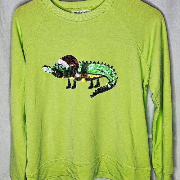 Workshop Republic Clothing Light Green Sequin Alligator Sweatshirt XS/TP - Picture 1 of 8